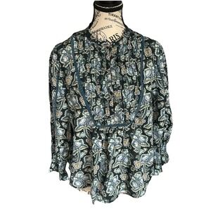 By anthropologie cotton floral top Sm Boho Chic Blue Blouse Cottagecore Casual